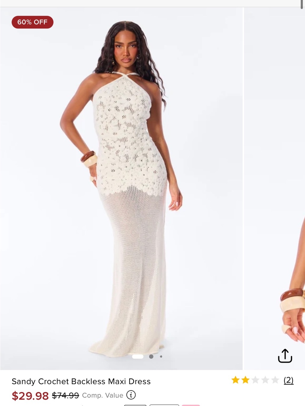 Fashion Nova Sandy Crochet Backless Maxi Dress - Cream